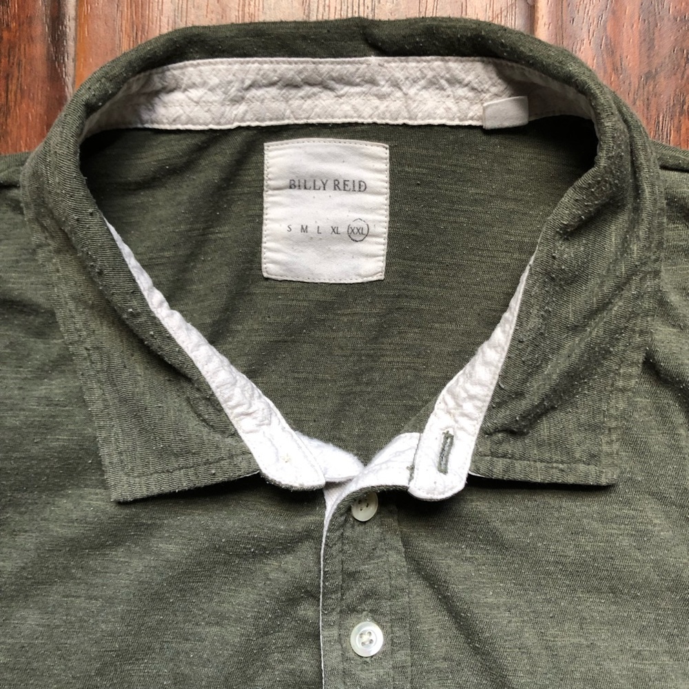 Billy Reid Stretchy Polo Shirt Olive Green XXL